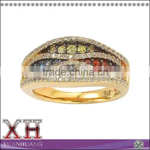 Fashion Wholesale Sterling Silver Goldplated Multicolor Pave Ring thumbnail-1