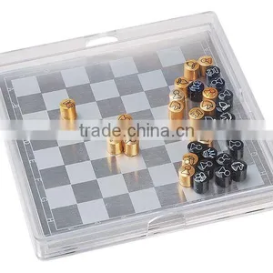 Mini Travel Plastic Casing With Metal Painting International Chess Board thumbnail-1