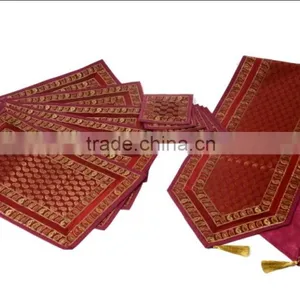 Silk Placemats and Coaster in Red Color Indian Silk Table Runner thumbnail-1