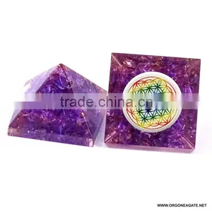 Violet Onyx Baby Orgone Pyramid With Flower Of Life | Orgone Agate thumbnail-1
