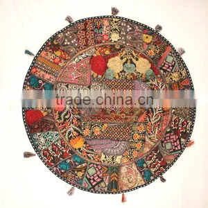 Round Patchwork Cotton Floor Cushions Indian Throw Pillows Indian Ethnic Floor Cushions Traditional Floor Piilows thumbnail-1