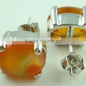 Fashion Earring, Silver Earring, Stone Earring,Band Agate Earring thumbnail-1