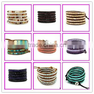 GZKJL-BL0184 Fashion 5 Wrap Leather Bracelet,Agate Beads Bracelet,wholesale Gemstone Beaded Bracelet thumbnail-1