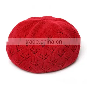 Fashion Red Crochet Beret Hats For Girls thumbnail-1