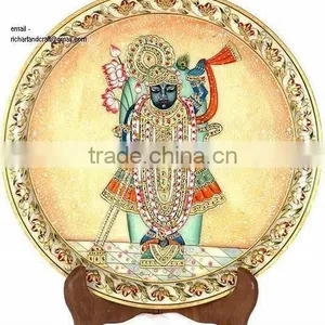 Indian Marble Thali Plate Handicraft Religious Gift Decor Miniature Painting God Shreenathji Rajasthan thumbnail-1