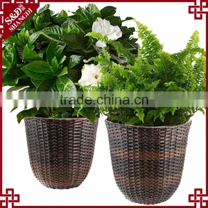 S&D Synthetic Rattan Garden Pots for Sale Planting Pots Cheap , Indoor&Outdoor Rattan Flower Pot , Stackable Plastic Garden Pots thumbnail-1