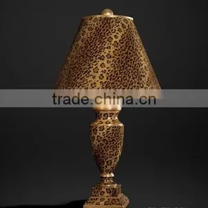 Antique Wood Carved Vase Shaped Table Lamp With Shade, Wooden Desk Lamp Painting With Sexy Leopard, Home Decorative Art & Crafts thumbnail-1