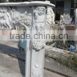 White Marble Fireplace Surround With Angel Statue thumbnail-6