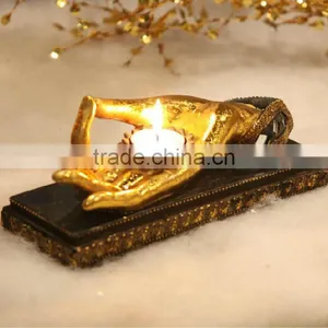 India Style Polyresin Golden Buddha Hand Shape Candle Holder thumbnail-1