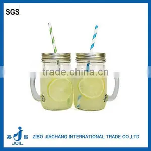 Clear Cylinder Glass Jam Jar With Metal Lid With Platic Straw thumbnail-1