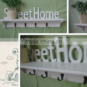 Simple Letters Wooden Wall Shelf With 4 Hook thumbnail-2