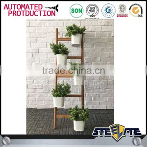 Wooden Wall Shelf Design Flowers Display Shelf With Ladder thumbnail-3
