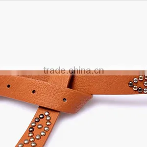 Fashion Spikes Decorated Pin Buckle Sex Girl Thin PU Waist Belt thumbnail-3