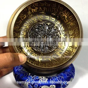 High Quality Buddhist 8 Good Luck Symbols Crafted Handmade Tibetan Singing Bowl thumbnail-1