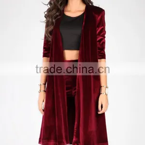 Cardigan Sweater Wholesale Luxurious Knee Length Fashion New Style Oversized Big Size Wine Velvet Open Cardigan thumbnail-2