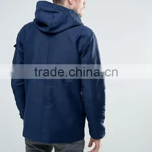 2017 Best Price Durable Press-Stud Fastening Drawstring Hood 100% Cotton Twill Navy Casual Men Winter Jacket thumbnail-2