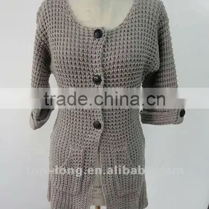 Fashion Lady's Cardigan Crew Neck Grey Sweater of 3GG thumbnail-1