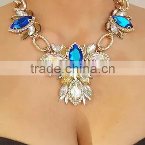 Women Fashionable Crystal Tear Drop Gems Pendant Choker Necklace Earrings Jewelry Set thumbnail-1