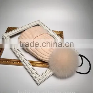 Parent-child Girl Women Genuine Dyeing Raccoon Fur Pompom Winter Hat Beanie Thick Knitted Cap With Fox Pom Ball Lady Children thumbnail-2