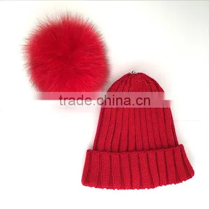 Myfur Teen Girls Winter Wool Hats With Large Real Fox Fur Pom Poms thumbnail-3