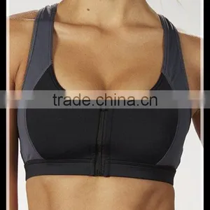 Wholesale Black Gray Zip-Front Women Sports Bra thumbnail-1
