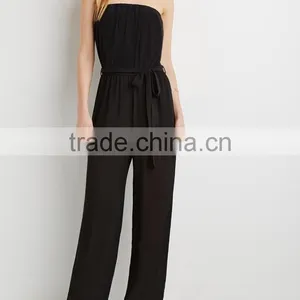 Strapless Chiffon Long Pants Jumpsuit With Self-tie Sash Belt thumbnail-1