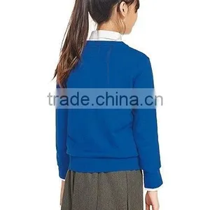 Latest! High Quality Bright Blue Button Through V-Neck Girls Long Sweater With Ribbed Trim thumbnail-3