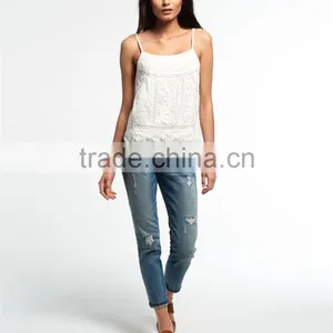 2016 Guangzhou Shandao Hot Selling New Arrivals Sexy Women Spaghetti Strap Embroidered White Lace Summer Top thumbnail-5