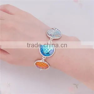 Resin Fish /Dragon Scale Bracelets Link Cable Chain Silver Plated Multicolor Round Fish Scale 17.5cm Long thumbnail-3