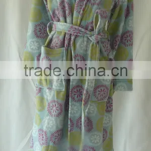 Super Soft Cute Printed Polar Fleece Women SPA Bath Robe With Belt&Pocket thumbnail-1