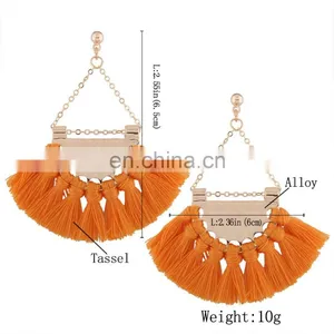 Hot Sales Saffron Fringe Gold Half Circle Fan Pendant Bohemian Earring Boho Jewelry thumbnail-2
