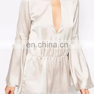 Sateen Playsuit With Bell Sleeve Women Playsuit Jumpsuit thumbnail-4