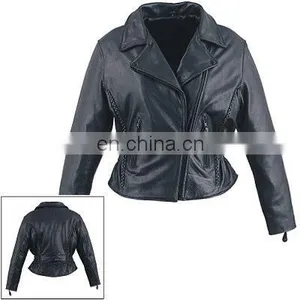 HMB-0328H WOMEN LEATHER JACKETS BASIC BIKER FASHION BLACK COATS thumbnail-1
