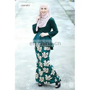 High Quality Women Muslim Dress Fashion Printed Design Elegant Baju Kurung Peplum thumbnail-2