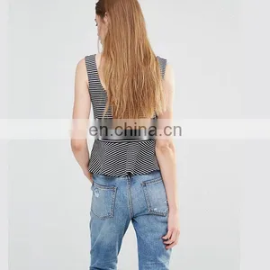 High Fashion Women Clothing Scoop Neckline Sleeveless Peplum Design Ladies Top thumbnail-3