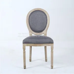 Vintage Wooden Dining Chair With Linen Grey thumbnail-2