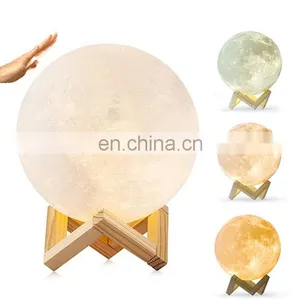Creative Gift Decoration 3d Moon Light Rechargeable Night Light 3 Colors Touch Control Lamp Lights thumbnail-3