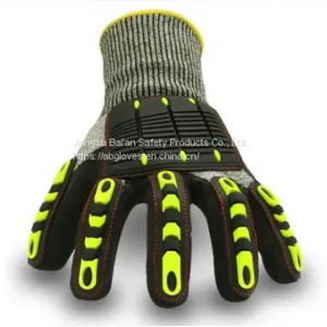 Oil and Gas Resistant Anti Impact & Cut Hi-vis HPPE Liner Nitrile Sandy Coated TPR High Impact Anti Impact Gloves Impact Resistant Gloves thumbnail-1