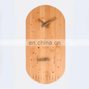 Multifunctional Eco Friendly 100% Natural Bamboo Oval Tide And Singing Bowl Analog Wall Clock thumbnail-4