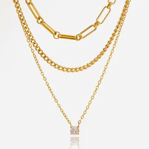 Custom Stainless Steel Round Green Rhinestone Necklace - 18K Gold Plated Alloy thumbnail-5