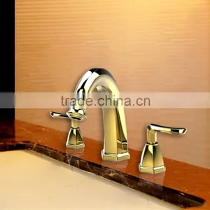 Golden Finish Deck Mount Brass Basin Faucet With Double Handle BNF594 thumbnail-1