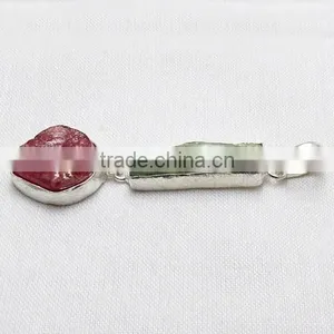 Delicate Rough Prehnite & Ruby 925 Sterling Silver Pendant, Wholesale Silver Jewellery, Silver Jewellery thumbnail-4