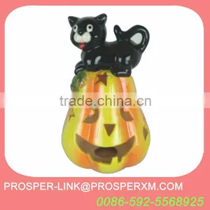 Halloween Ceramic Cat With Pumpkin Tealight/candle Holder thumbnail-1