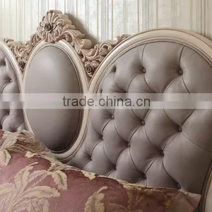 Elegant French Rococo Style Bedroom Furniture Set Wood King Size Bed With Full Leather thumbnail-3