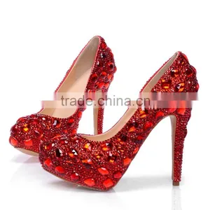 14CM High Heel Platform Wedding Shoes, Luxurious Rhinestone Glass Diamond Strass Bridal Wedding Shoes thumbnail-1