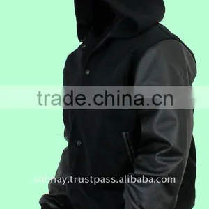 Hooded Baseball Varsity Jacket With Customized Logos thumbnail-1