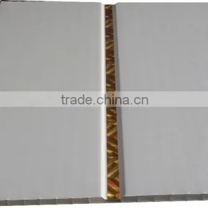 Trinidad 10'' Pvc Ceiling Panel, White Color With Shine Gold Strip, Middle Groove Model WFG01 thumbnail-1