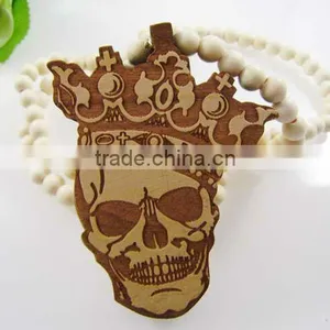 Wooden Skull Pendant Necklace thumbnail-1