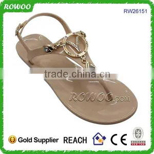 Summer 2016 Fashion Beige Crystal Women Flat Sandal Shoes thumbnail-1