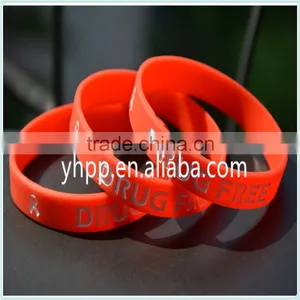 Custom Drug Free Silicone Red Colour Wristband Bracelet With Ribbon thumbnail-1